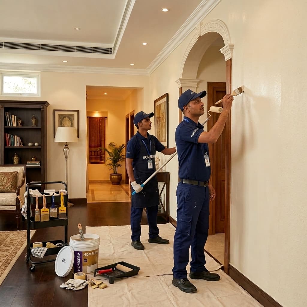 Homsrv professional painters at work in a luxury Hyderabad home